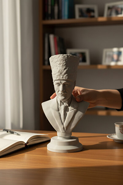 Pazarois Atatürk Büstü Figürlü Mini Biblo Gri