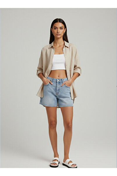 Mayer Butik Oversize Linen Textured 100% Cotton Single Pocket Casual Shirt