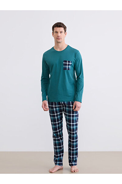 LC Waikiki RMZ GİYİM FARKIYA Ανδρικό Σετ Πιτζάμες με Καρό Σχέδιο και Υφή Stan...