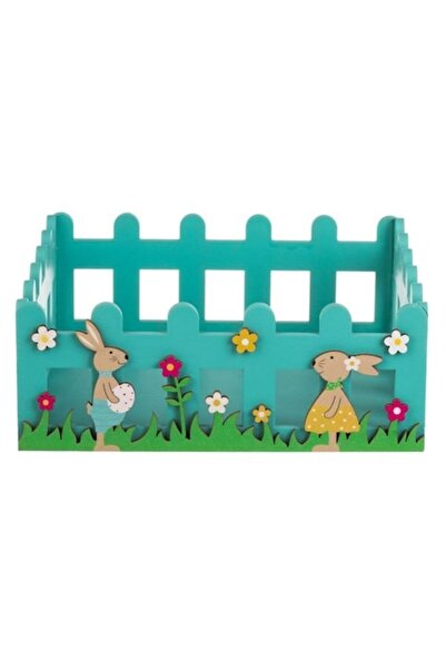 SHOPIENS Decorative Easter Box Made of Wood Turquoise Rabbit Fence