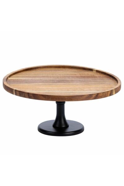 WISEM Natural Acacia Wood Round Pedestal Presentation Stand Cake Stand