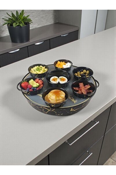 AR HOME 8 PCS-BREAKFAST TRAY&BOWLS SET-ENAMEL-1-PCS-PLATE&TRANSPARENT LID-7 P...