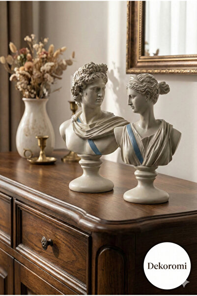 Dekoromi Dekoratif 2'li Artemis & Apollo Büst Seti 32cm Boy Dekorasyon Obje H...