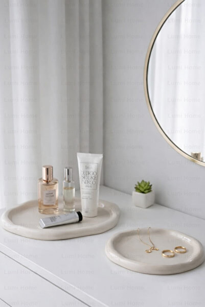 Lumi Home 2'li Set Beton Organik Form Bulut Tepsi Organizer Takı Parfüm Banyo...