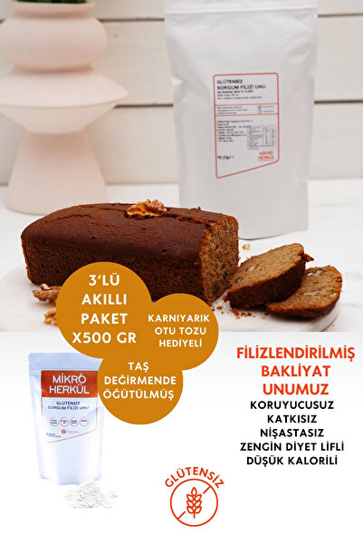 Glutensiz 3'lü Filizlendirilmiş Sorgum Un 3x500gr/Taş Değirmende Öğütülmüş/Nişasta İlavesiz/Katkısız