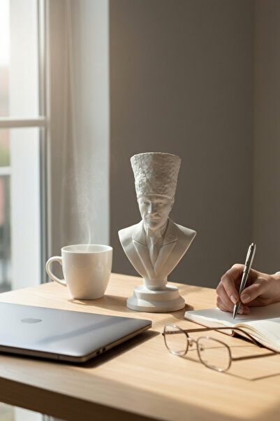 Pazarois Atatürk Büstü Figürlü Mini Biblo Beyaz