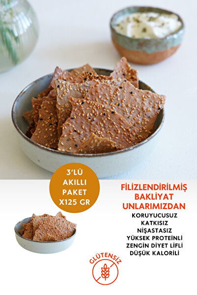 Glutensiz 3'lü Protein Kraker Akıllı Paket 3x75 gr/Filizlendirilmiş Unlu/Sızma Zeytinyağlı/Katkısız