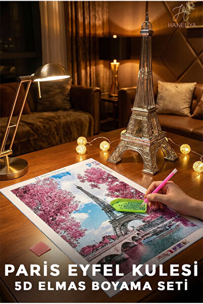 Haneliya Paris Baharı Eyfel Kulesi - 5D Diamond Elmas Boyama Seti Sayılarla B...