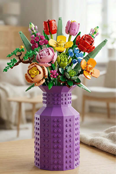 Biparca Store Lego Çiçek Uyumlu Özel Tasarım Dekoratif Vazo Biyoplastik Mor (...