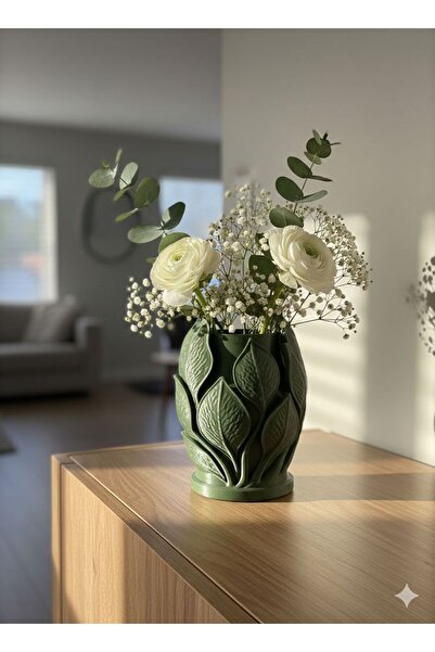 micreative3d Dekoratif Yaprak Desenli Vazo – 3D Baskı