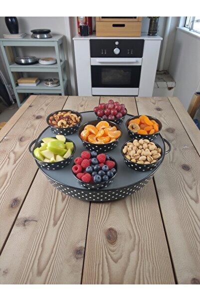 AR HOME 8 PCS-BREAKFAST TRAY&BOWLS SET-ENAMEL-1-PCS-PLATE&TRANSPARENT LID-7 P...