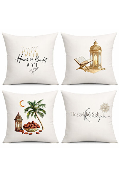 HANOVA CREATİVE Printed Kirlent 4-Piece Ramadan Special Decoration-Pillowcase...