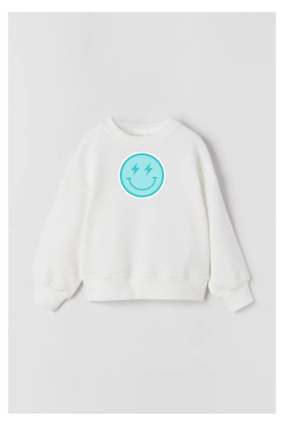 Tubinyoo Smiling Face Printed White Kids Sweatshirt