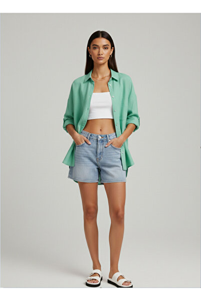 Mayer Butik Oversize Linen Textured 100% Cotton Single Pocket Casual Shirt