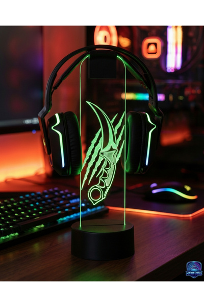 dekarasyon RGB Led Işıklı Bıçak Desenli Masaüstü Oyuncu Kulaklık Standı Tutuc...