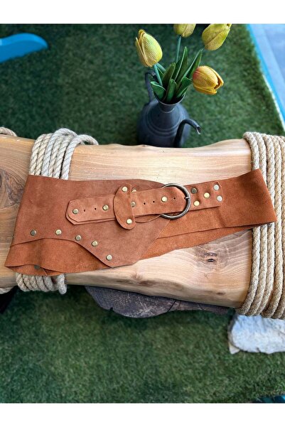 Yılday Gür Butik Percival El Yapımı Hakiki Nubuk Deri Bohem Korse Kemer