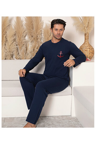 PİJALİNA TOPTAN PERAKENDE VE ONLİNE TEKSTİL Men's Navy Blue Long Sleeve Pajam...