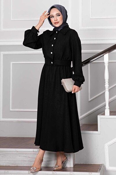 EBRUTESETTÜR Stone Button Detailed Skirted Hijab Suit Black