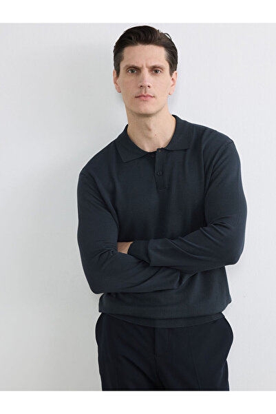 LC Waikiki Ανδρικό πουλόβερ από πλεκτό ύφασμα με λαιμόκοψη πόλο σε ανθρακί χρώμα