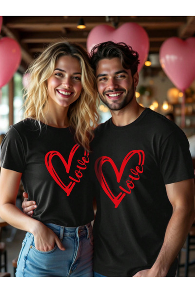 Oceanwear Lover Couple Combination Heart Printed Short Sleeve Crew Neck Plain...