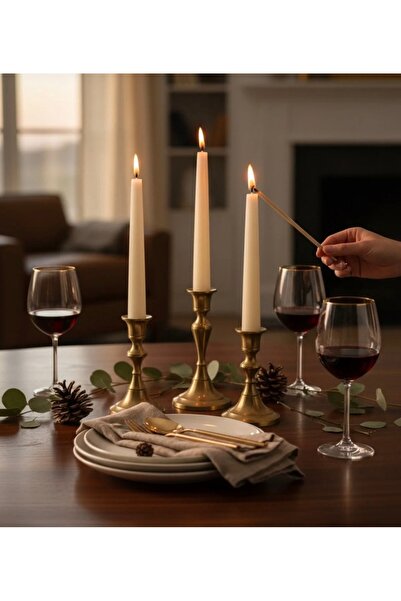 Ayças Butik Şamdan krem Renk özel Kaplama Gövde dışa akma yapmaz 2.2 cm 25 cm...