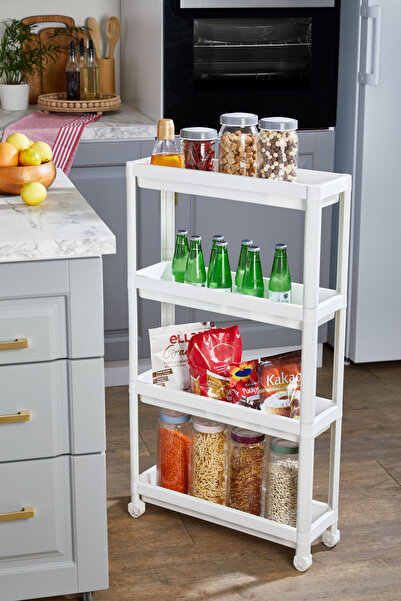 Minty Life Multipurpose Shelving Unit with Wheels 4-Tier Kitchen Shelf Servin...