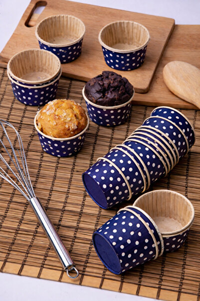 Delvos 25-Pack Navy Blue Polka Dot Kraft Muffin Cupcake Mold Cake Capsule Nat...