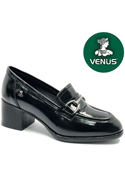 Venüs Azure Genuine Leather Women's Heeled Shoes Black-Patterned