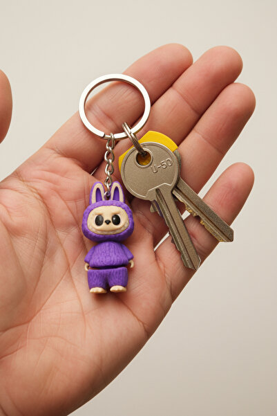 Pazarois سلسلة مفاتيح متحركة على شكل لابوبو باللون الأرجواني