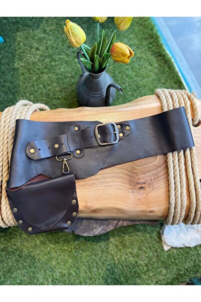 Yılday Gür Butik Godric El Yapımı Hakiki Deri Cepli Bohem Korse Kemer