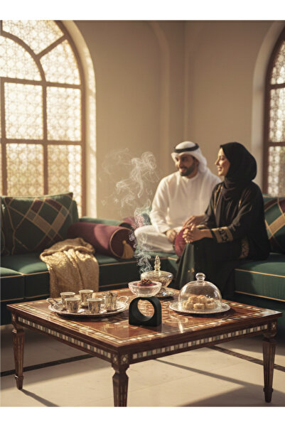 DUX مبخرة زجاجية وسيراميكية عصرية - قاعدة دائرية سوداء أنيقة - حامل بخور للمنزل والمجلس