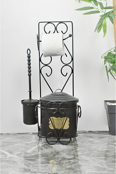 Saatistan Şık ve fonksiyonel ferforje tuvalet seti, raflı çöp kutusu ve kağıtlık