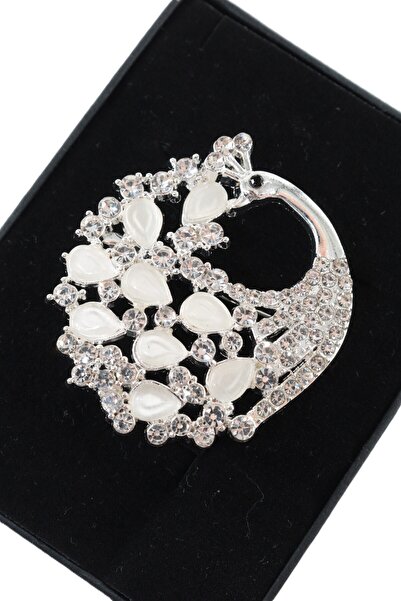 KEEBA Naifliğin en Görkemli hali tavus kuşu broş gümüş renkli zirkon taşlı ka...