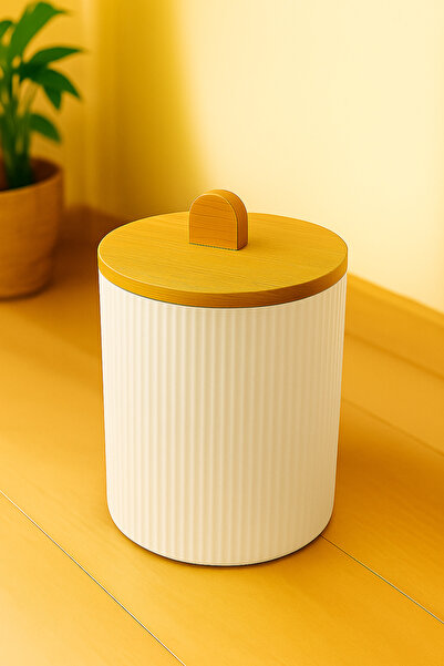 Saatistan Bambu Kapaklı 8 LT Çöp Kovası, Şık ve Doğal Mutfak Temizliği İçin