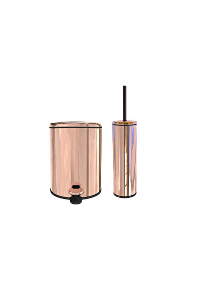 Saatistan Şık Rose Gold Primanova Çöp Kovası ve Tuvalet Fırçası Seti
