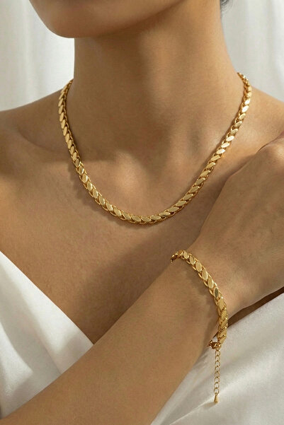 Volenta Shop Kuyum Model Vip Gold Color Barley Model Necklace and Bracelet Set