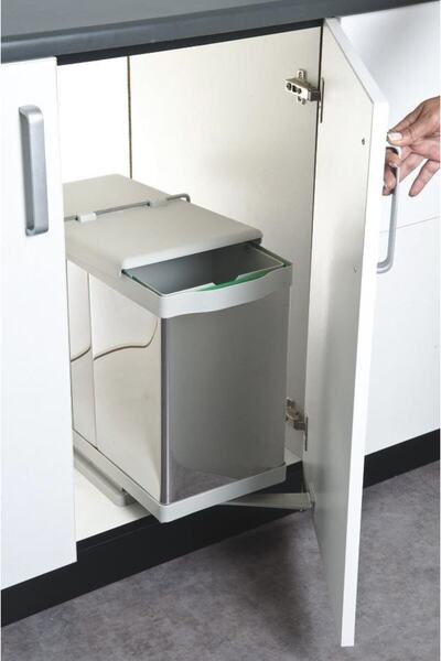 Saatistan Paslanmaz Raylı Çöp Kovası, 40cm, Açık Gri, 20+1L, Modern ve Şık Ta...