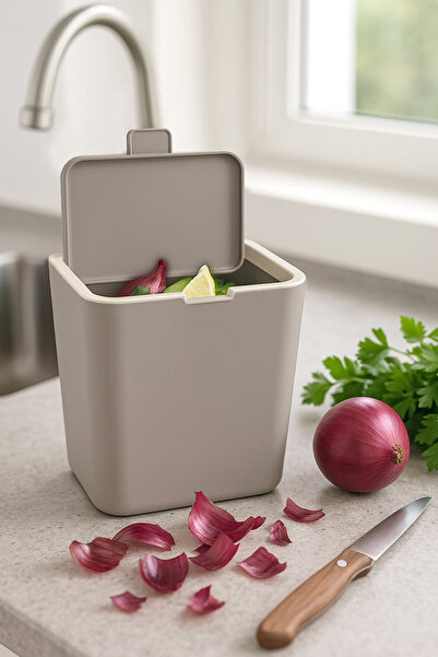 Saatistan Flip 6 LT Banyo Mutfak Tezgah Üstü Çöp Kovası, Kum Beji