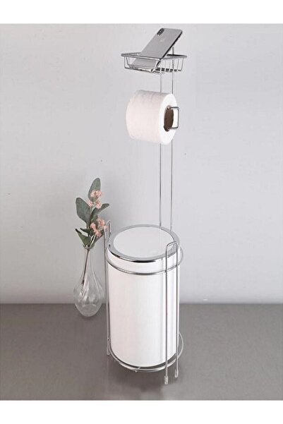 Saatistan Şık ve fonksiyonel beyaz yedekli tuvalet kağıtlığı ve çöp kovası seti