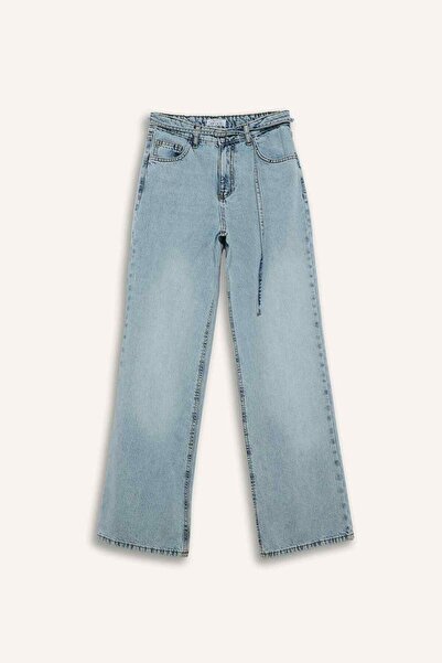 DeFacto Straight Wide High Waist Straight Leg Jean Trousers F9582Ax26Sp