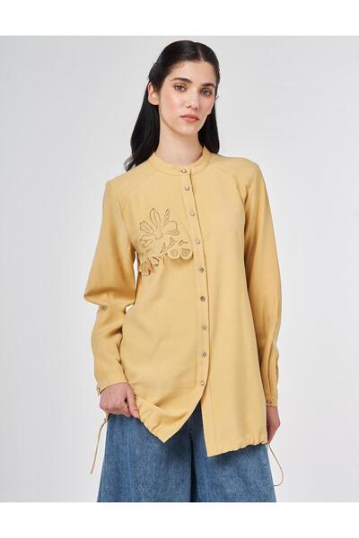 Kayra Nakış Aplikeli Tunik Hardal