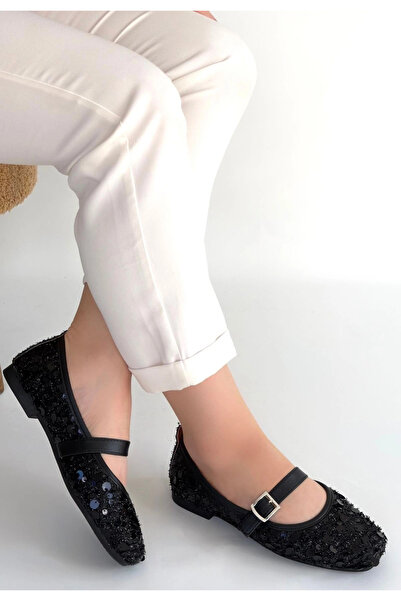 ARMÜZ Zaty black suede black sequin ballerina shoes