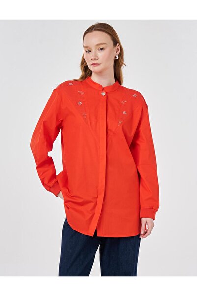 Kayra Partly Stitched Cotton Blouse Coral