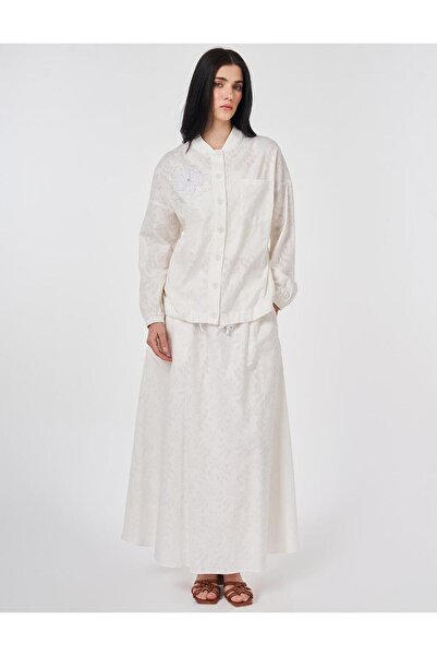 Kayra %100 Pamuklu Floral Desen İkili Takım Ekru