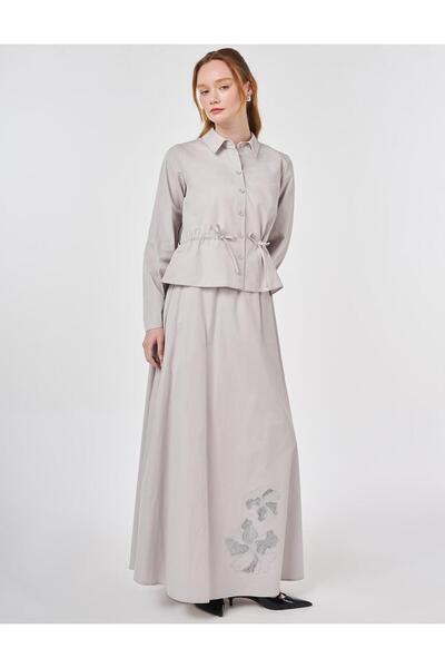 KYR 100% Cotton Embroidered Appliqué Skirt Set Gray