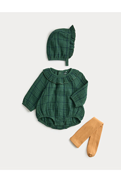 Marks & Spencer Saf Pamuklu 3 Parça Bebek Takım (0-12 Ay)