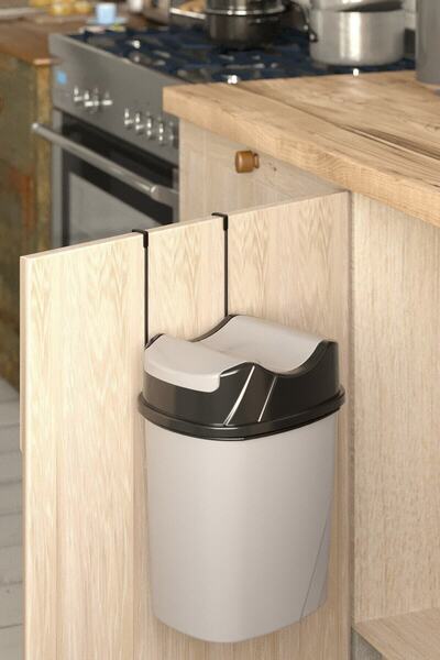 Saatistan Şık ve fonksiyonel dolap içi askılı yutan kapak çöp kovası, gri ve ...