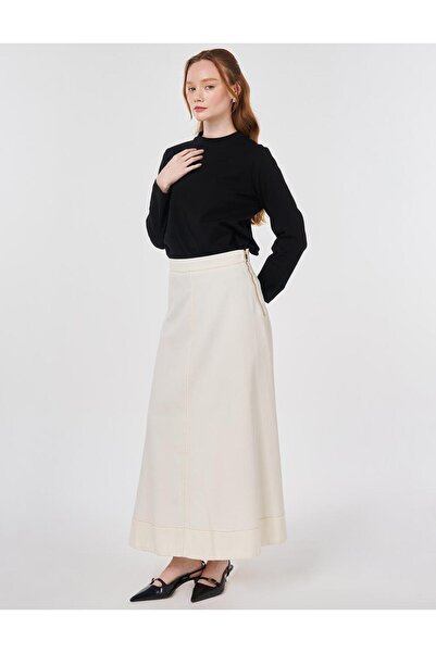 Kayra Punto Stitched Canvas Skirt Ecru