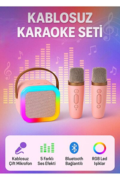 KTR TECH Çift Karaoke Mikrofonlu Kablosuz Bluetooth Hoparlör 5 Ses Efektli Rg...