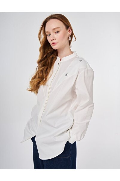 Kayra Partly Stitched Cotton Blouse Ecru